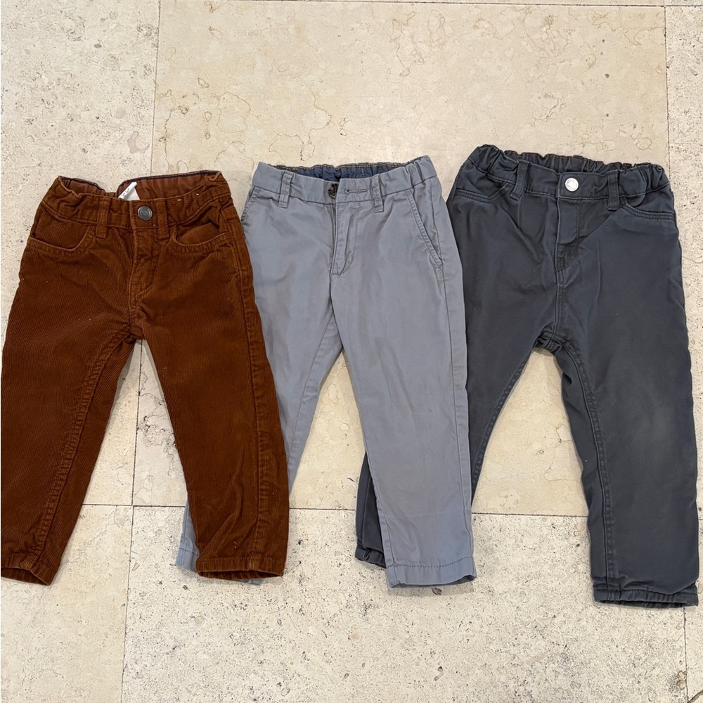 H&M Boys Brown Corduroy, Gray chino, and Dark Gray  straight leg Pants Set